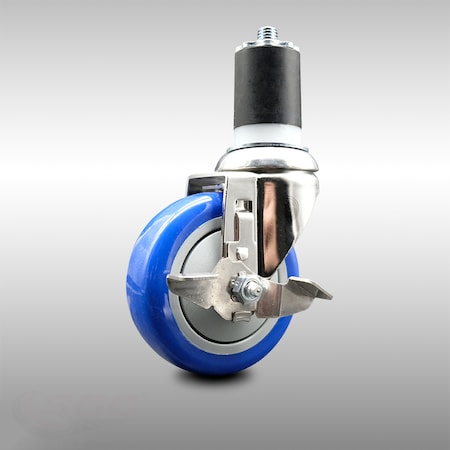 Service Caster 4 Inch 316SS Blue Polyurethane Swivel 1-7/8 Inch Expanding Stem Caster Brake SCC-SS316EX20S414-PPUB-BLUE-TLB-178